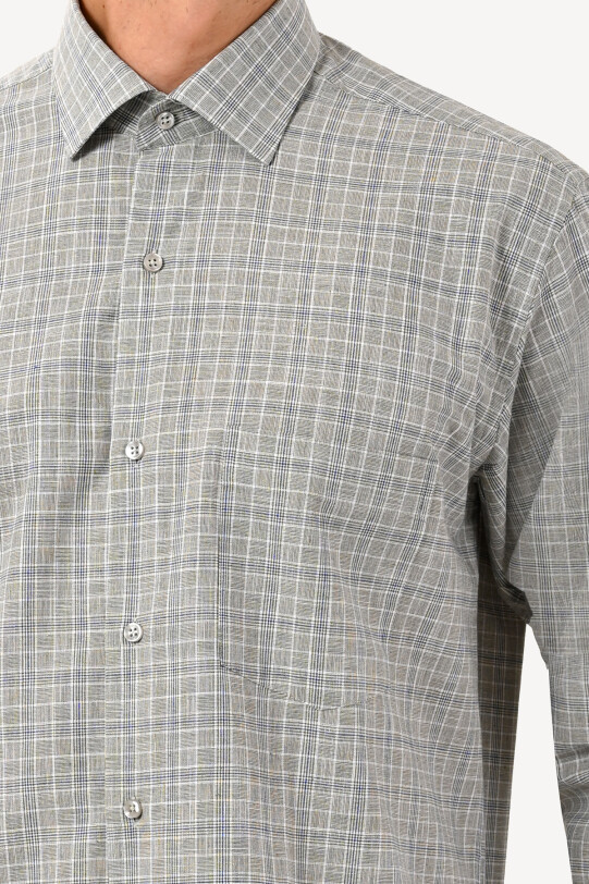 Erkek Yeşil Uzun Kol Kareli Regular Fit Gömlek