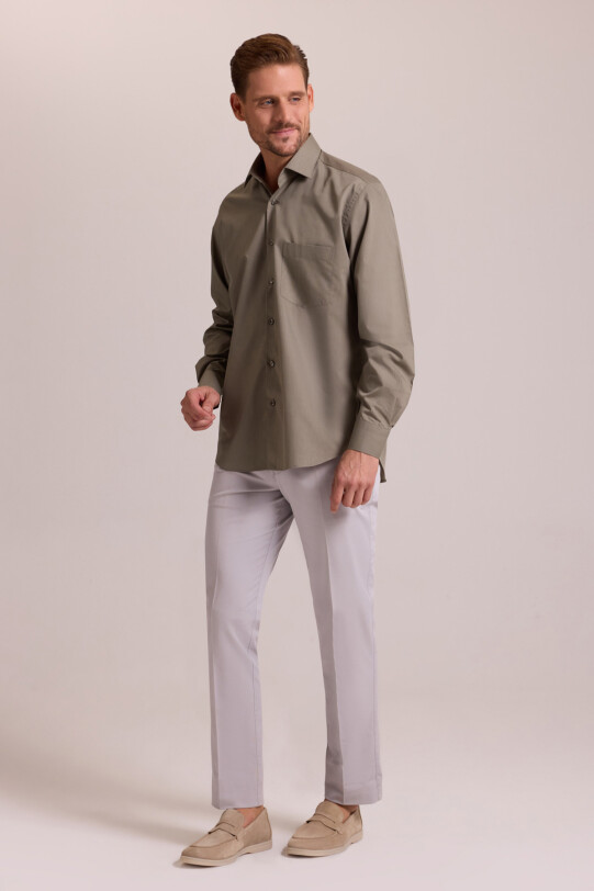 Erkek Yeşil Uzun Kol Klasik Pamuklu Gömlek