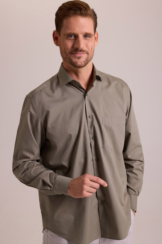 Erkek Yeşil Uzun Kol Klasik Pamuklu Gömlek
