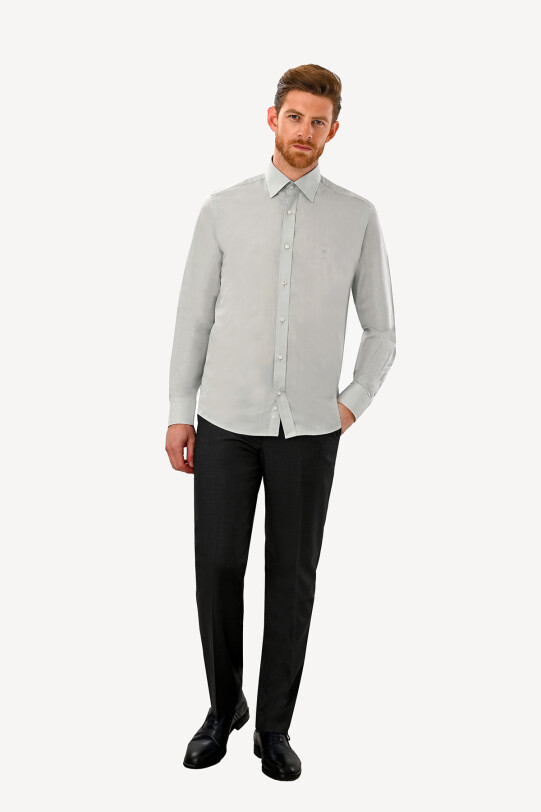 Erkek Yeşil Uzun Kol Slim Fit Saten Gömlek