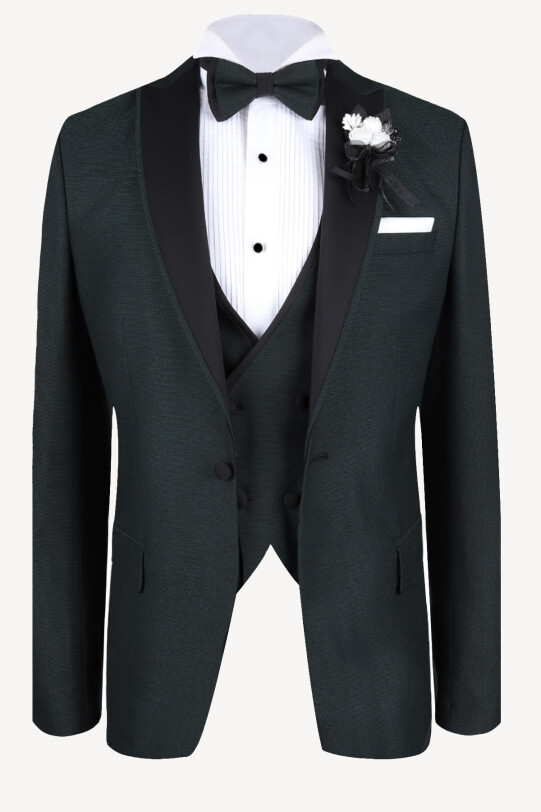 Erkek Yeşil Yelekli Şal Yaka Slim Fit Damatlık