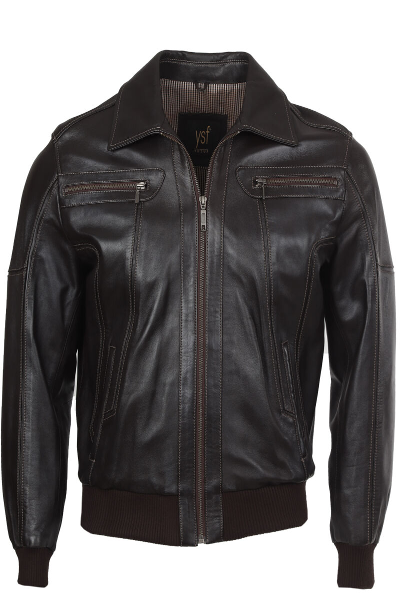 Erkek Kahverengi Regular Fit Spor Deri Mont - 1